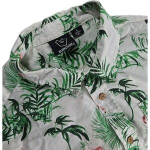 Burnside Mens FLAMINGOS Hawaiian Print Button Up Short Sleeve Shirt - Size L